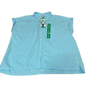 NWT Orvis Linen Blend Blue Short Sleeve Shirt Top - Women’s XL